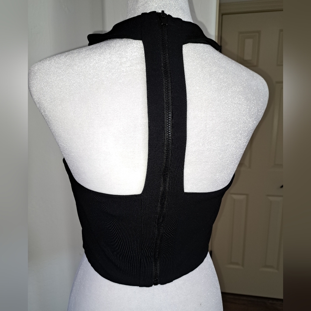 Express Black Sleeveless Bustier Style Top Zip Back Size Medium - Picture 2 of 7